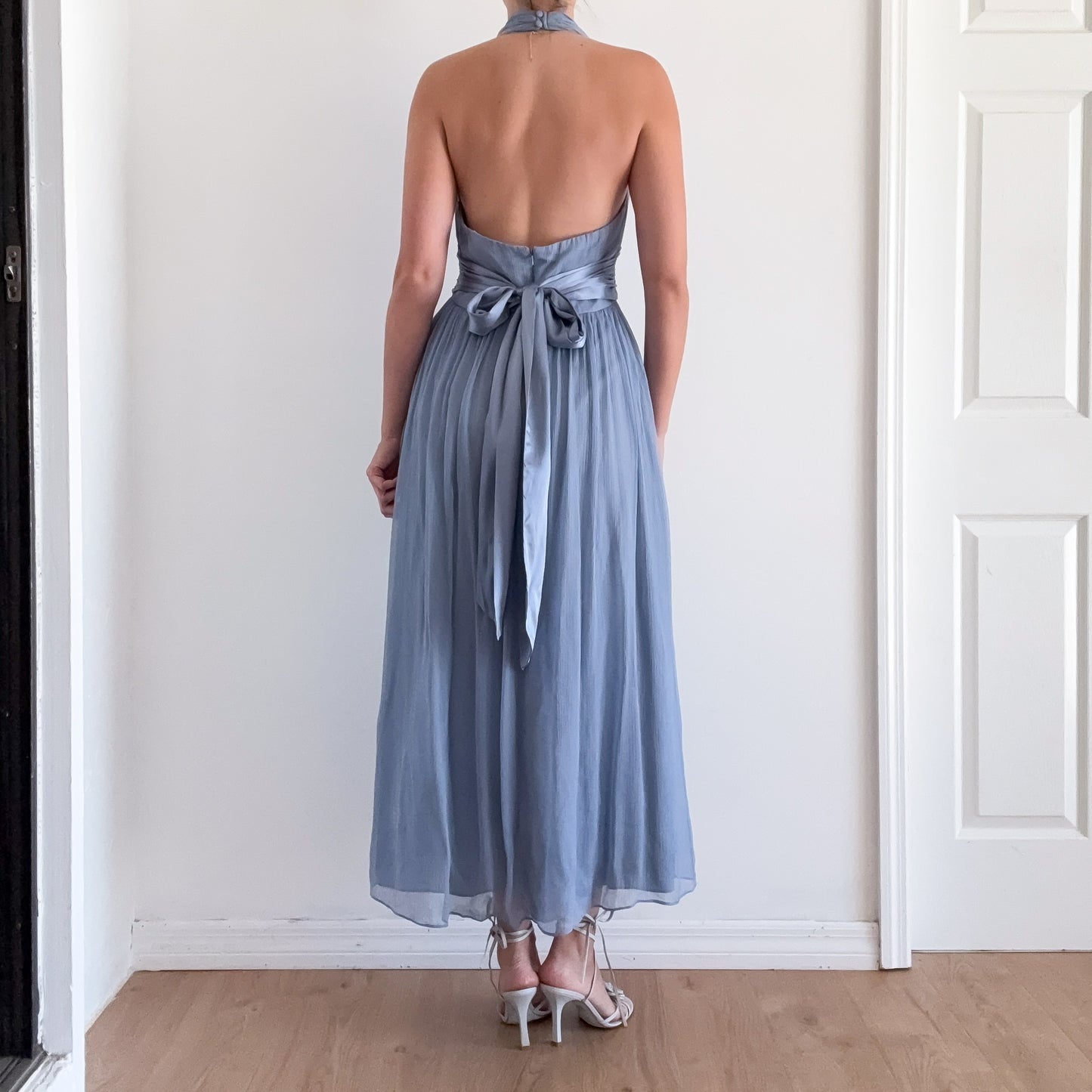 Y2K Powder Blue Silk Halter Maxi Dress / SZ 6/8