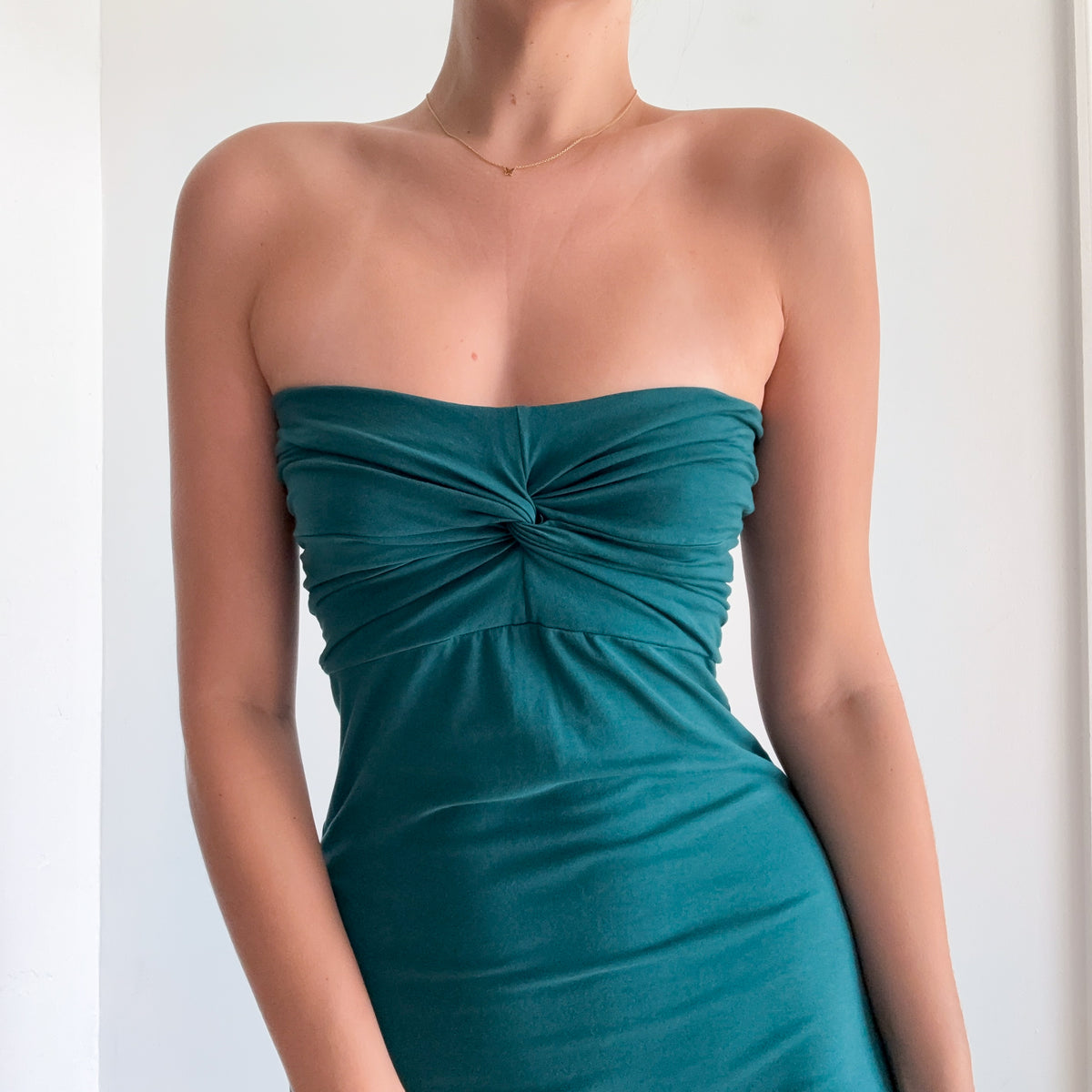 Y2K Teal Cotton Flower Tube Mini Dress / SZ M