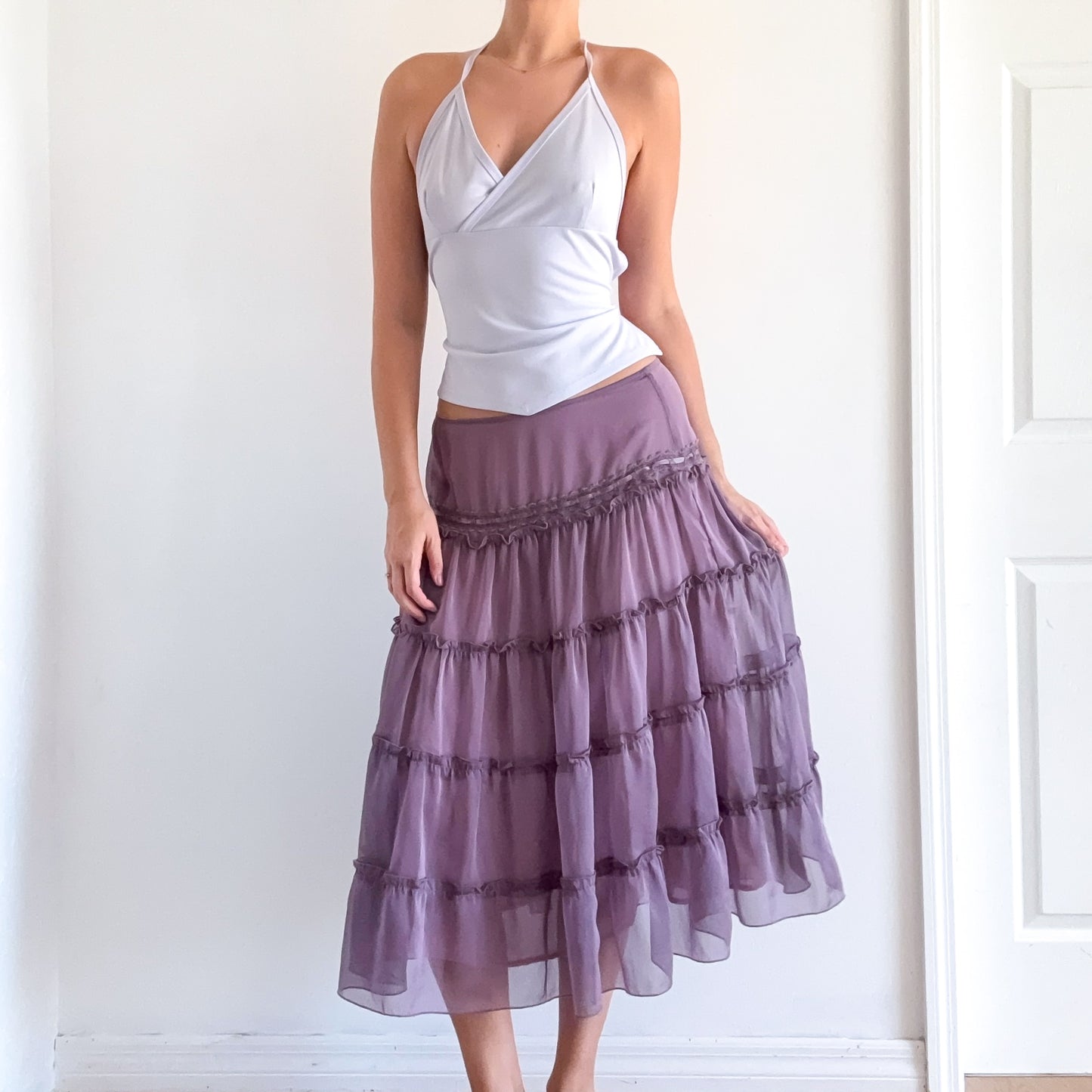 Y2K Dusty Purple Chiffon Midi Skirt / SZ M
