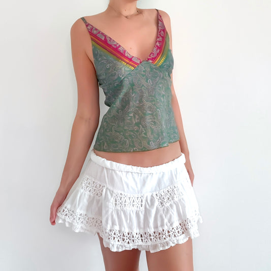 Y2K Green & Pink Paisley Silk Tank / SZ M