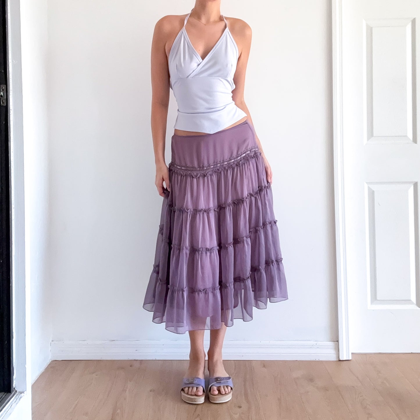 Y2K Dusty Purple Chiffon Midi Skirt / SZ M