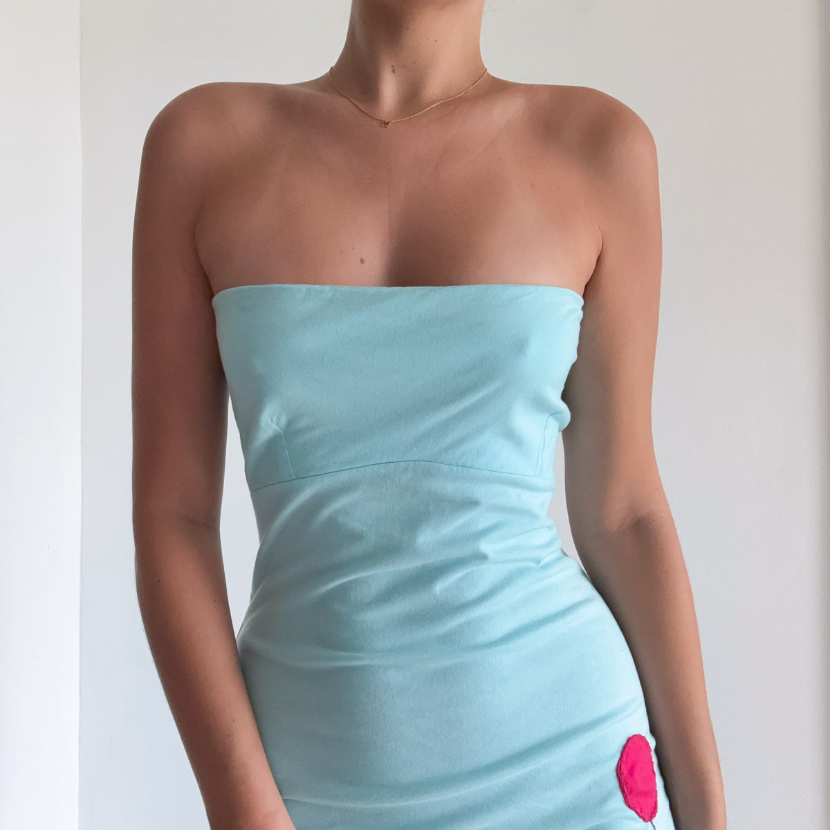 Y2K Aqua Flower Tube Mini Dress / SZ M