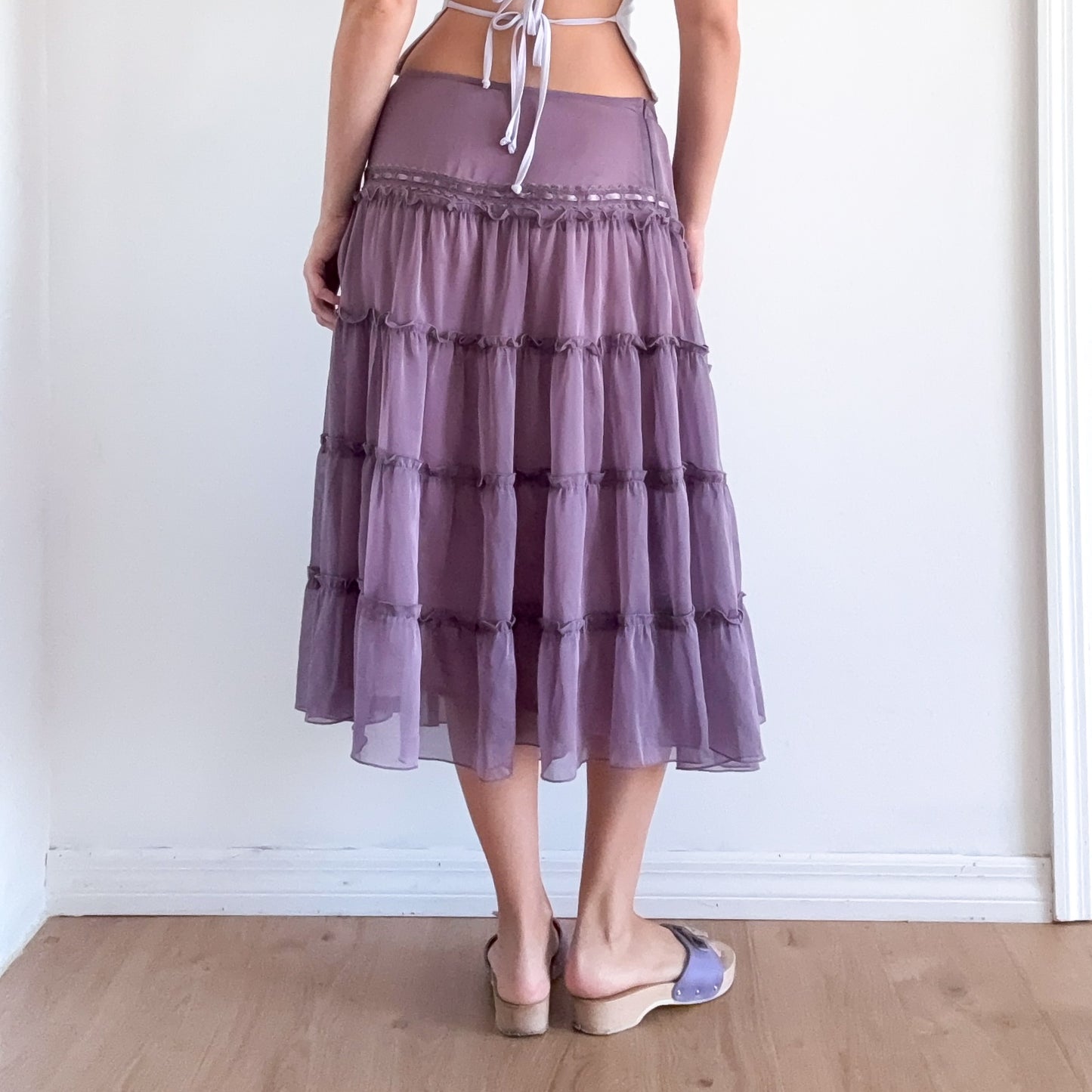 Y2K Dusty Purple Chiffon Midi Skirt / SZ M