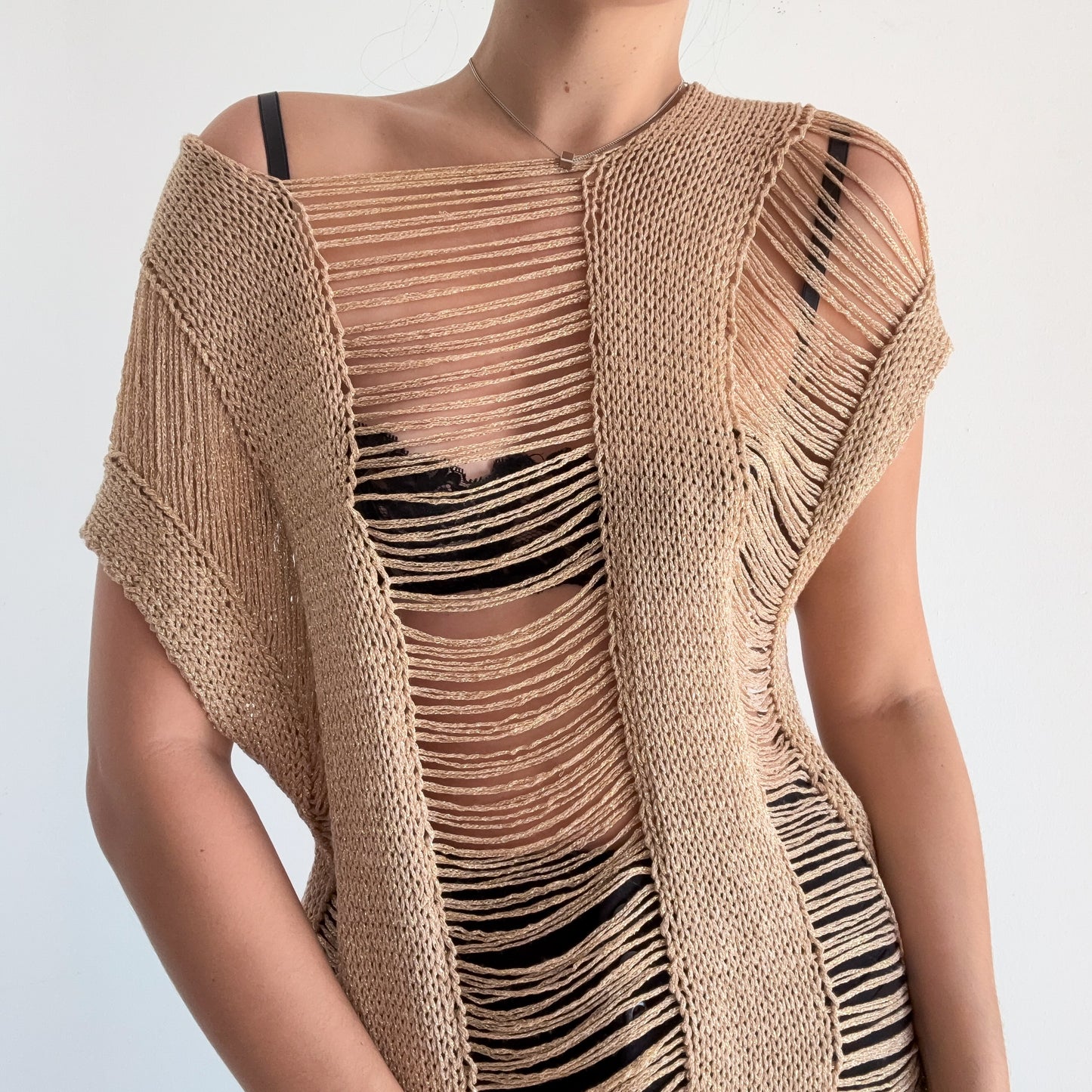 Y2K Gold Sparkle Knit Tunic Top / SZ S-L