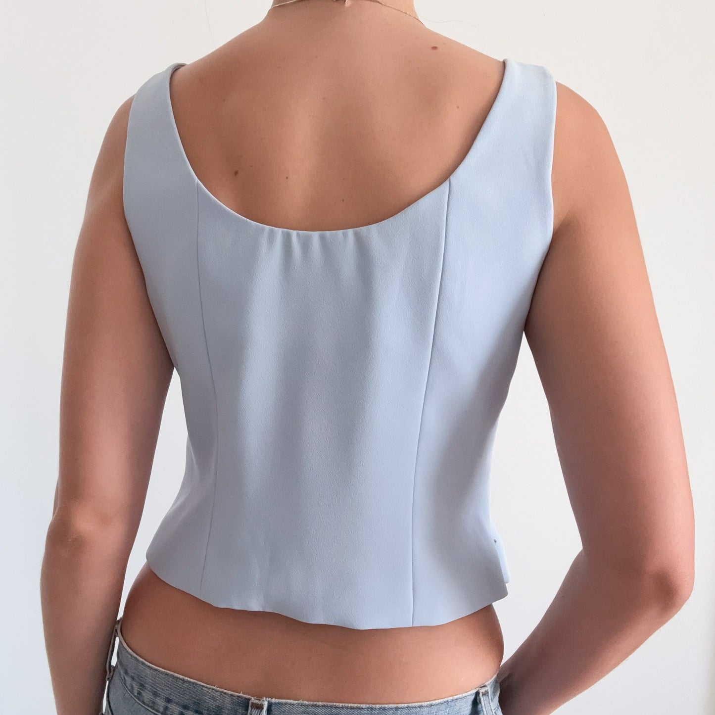 90's Baby Blue Embroidered Corset Top / SZ 6