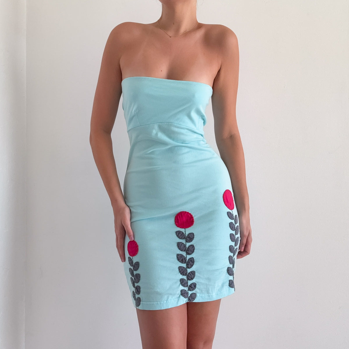 Y2K Aqua Flower Tube Mini Dress / SZ M