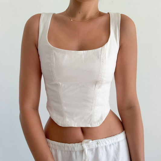 Contemporary White Cotton Corset Top / SZ S