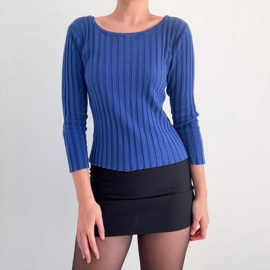 90's Royal Blue Knit Boat Neck Top / SZ M