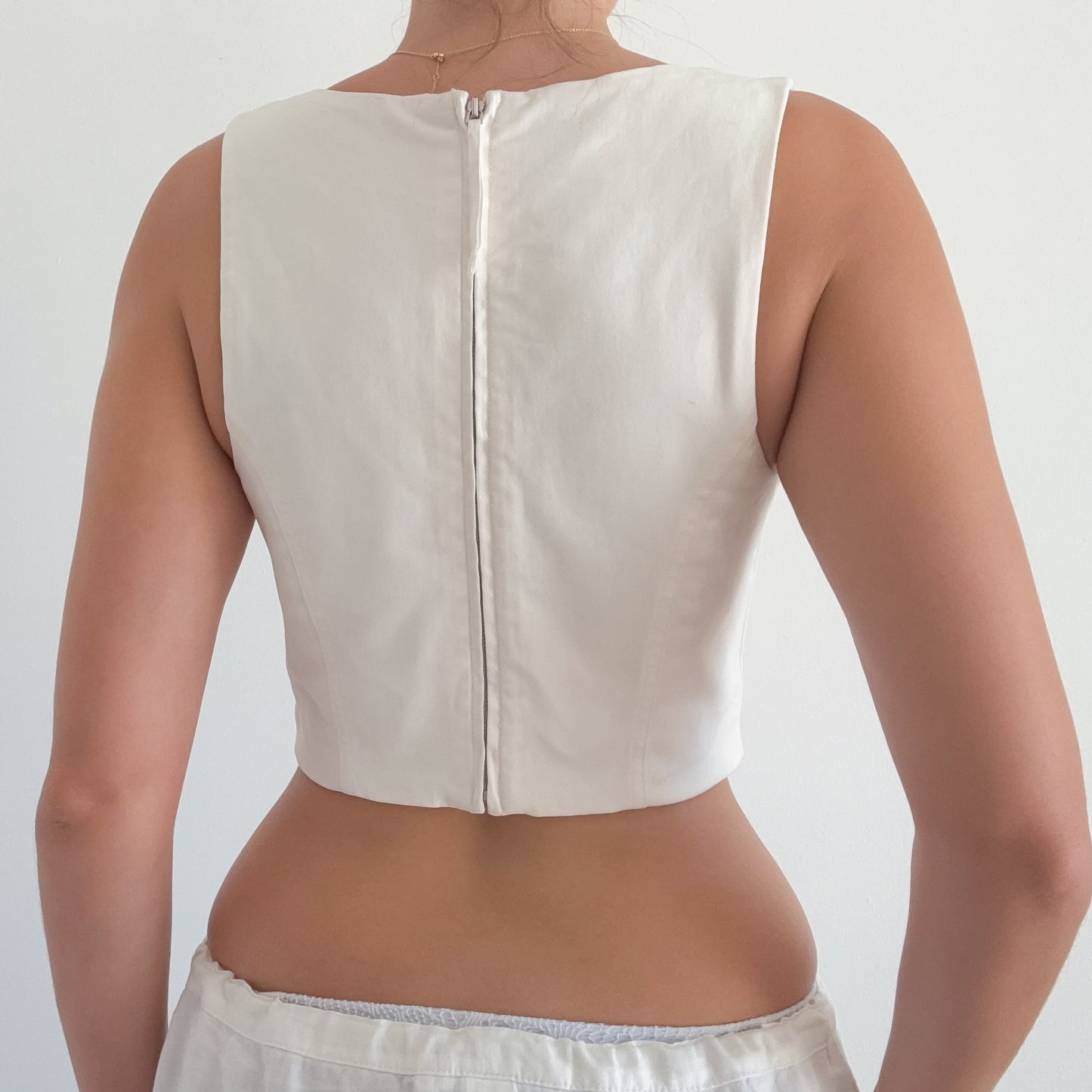 Contemporary White Cotton Corset Top / SZ S