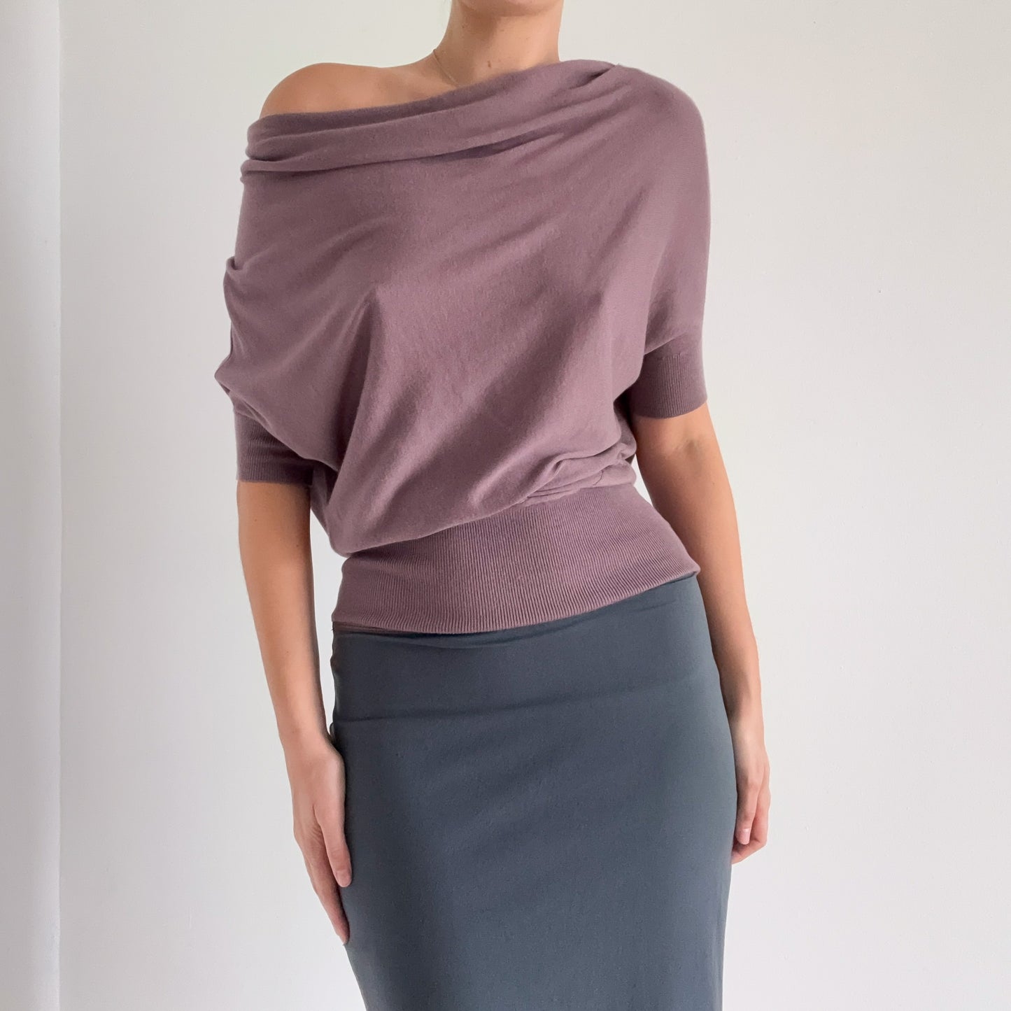 Y2K Mauve Purple Knit Dolman Sleeve Top / SZ XS-S