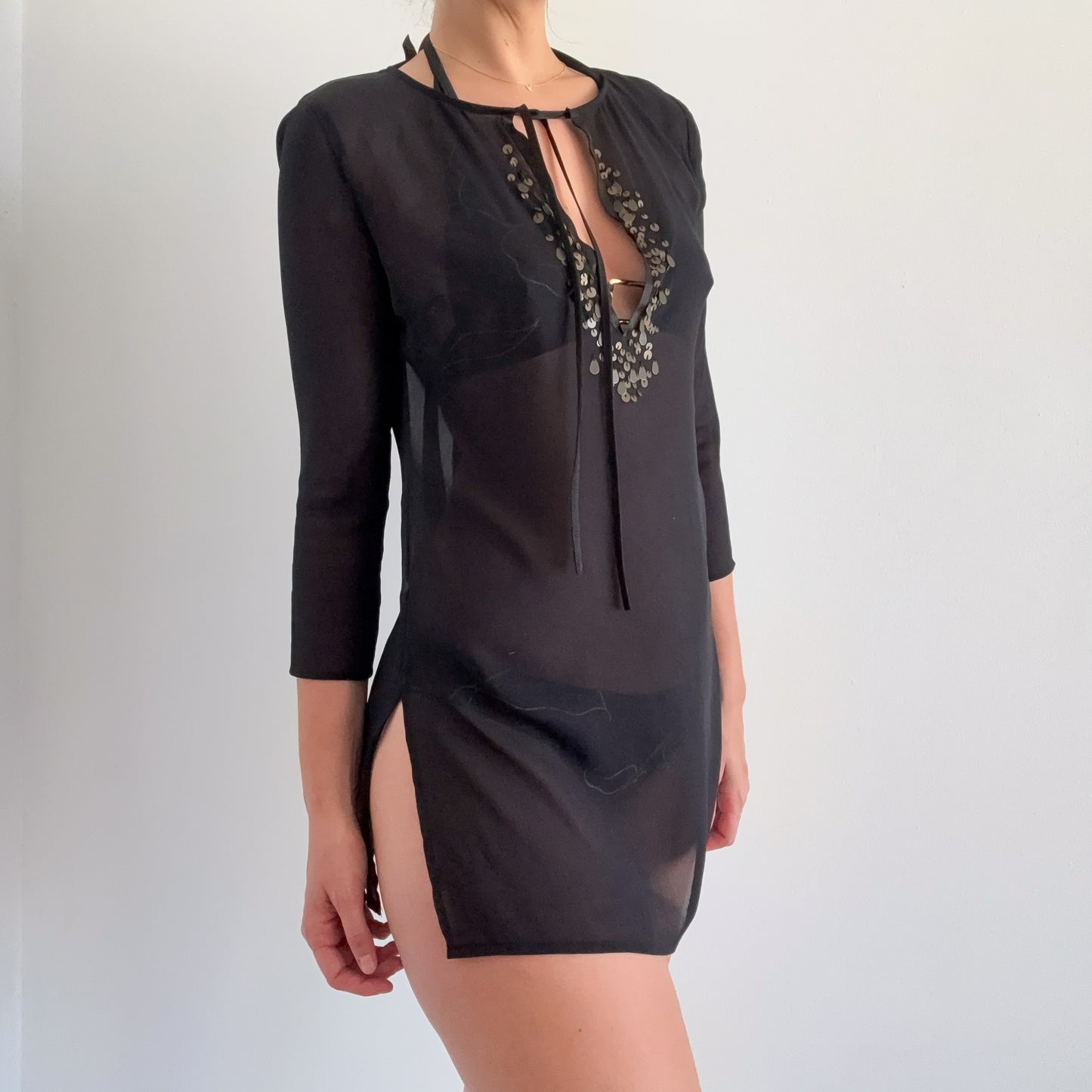 Y2K Black Beaded Swim Coverup / SZ XS/S