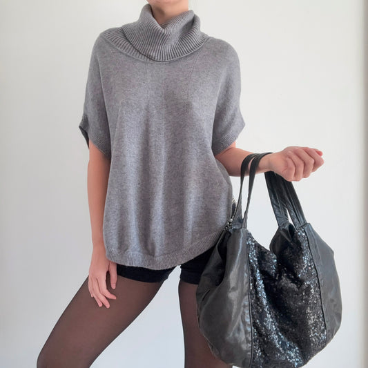 Y2K Grey Knit Turtleneck Poncho Top / SZ M