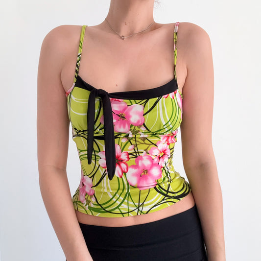 Y2K Lime Green & Pink Printed Tank / SZ XS-S