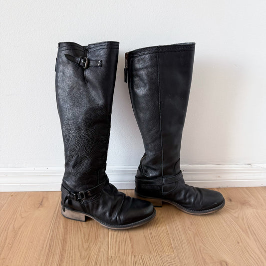 Y2K Steve Madden Black Leather Buckle Boots / SZ 9.5