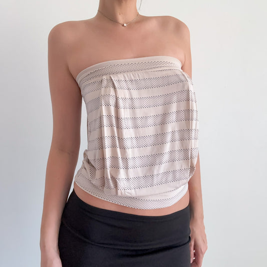 Y2K Cream Modal Printed Tube Top / SZ S