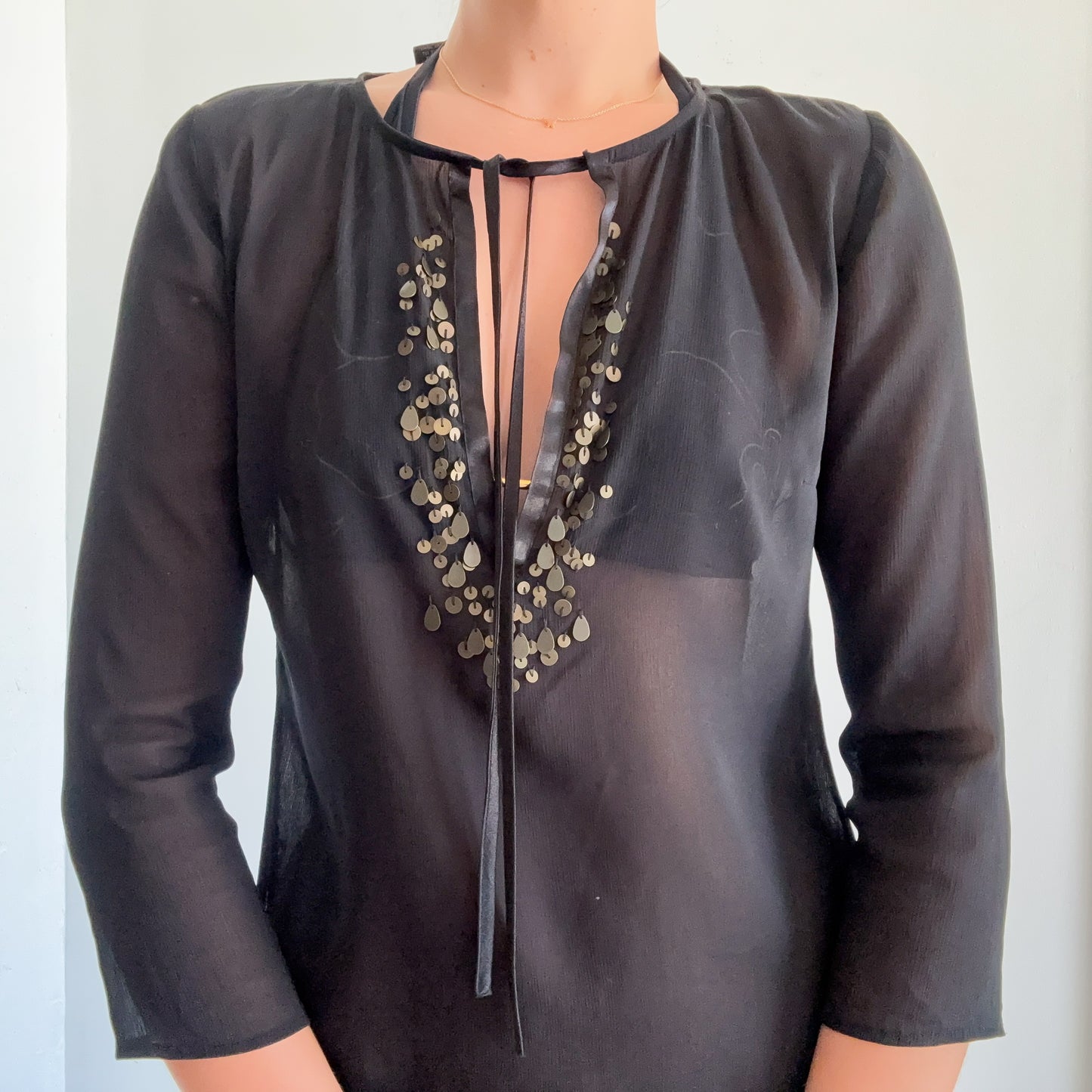 Y2K Black Beaded Swim Coverup / SZ XS/S