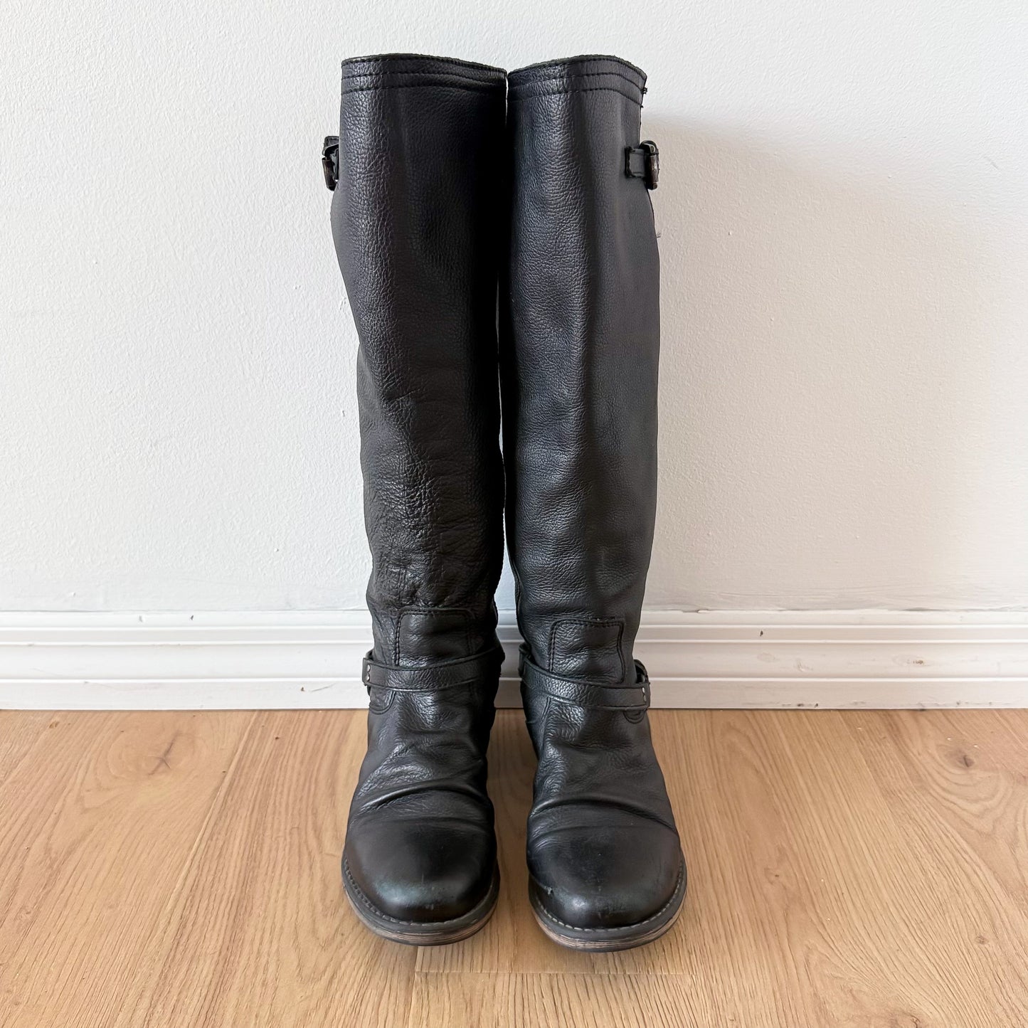 Y2K Steve Madden Black Leather Buckle Boots / SZ 9.5