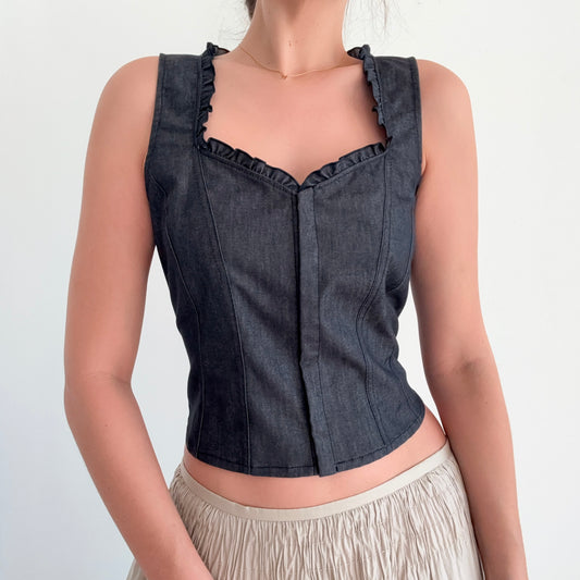 Y2K Italian Dark Grey Corset Top / SZ M/L