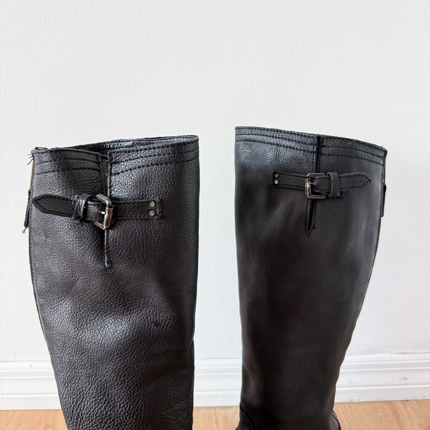Y2K Steve Madden Black Leather Buckle Boots / SZ 9.5