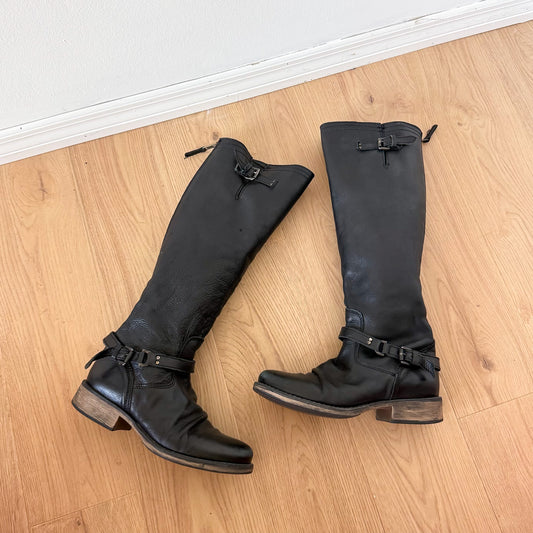 Y2K Steve Madden Black Leather Buckle Boots / SZ 9.5
