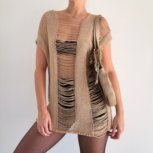 Y2K Gold Sparkle Knit Tunic Top / SZ S-L