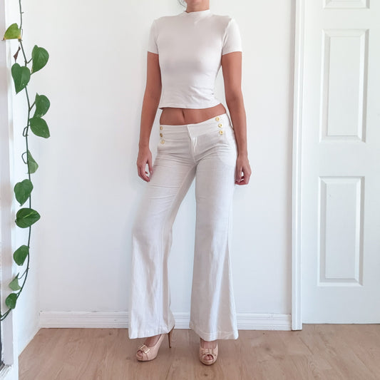 Y2K White Linen Nautical Pants / SZ 6