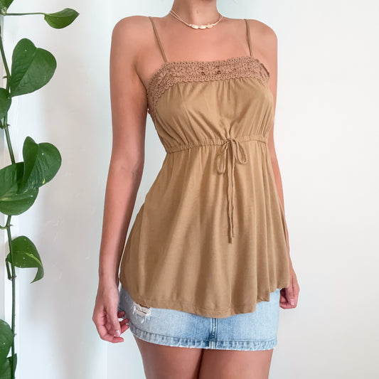 Y2K Light Brown Crochet Tunic Tank / SZ M