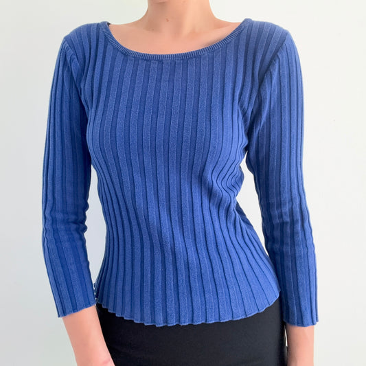 90's Royal Blue Knit Boat Neck Top / SZ M