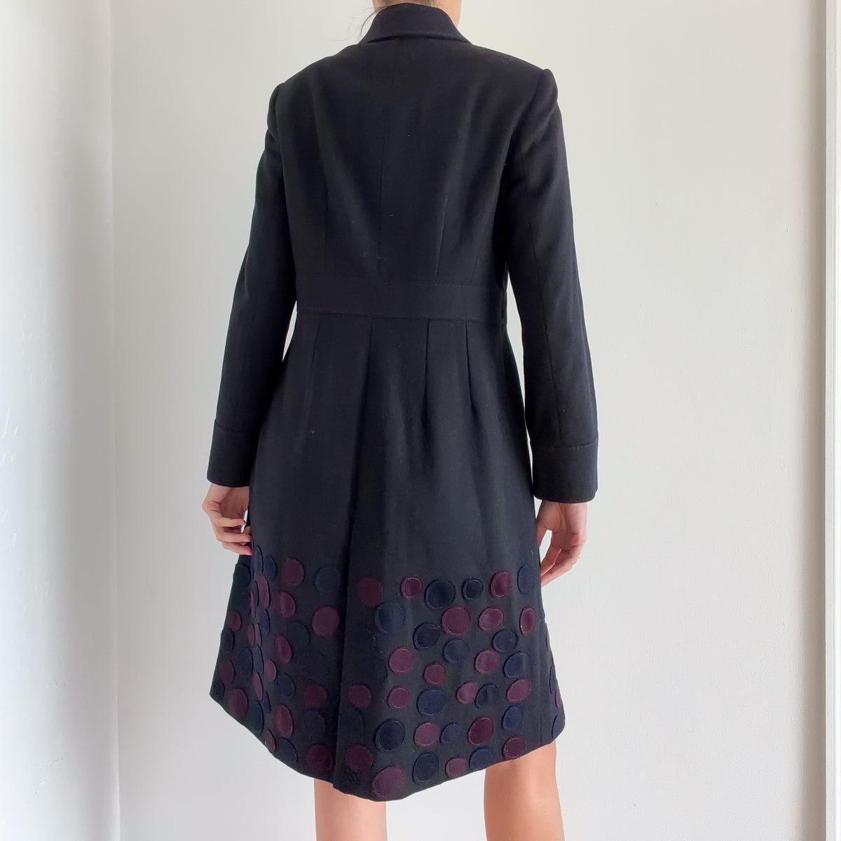 Y2K Black & Purple Polka Dot Wool Coat / SZ M/L
