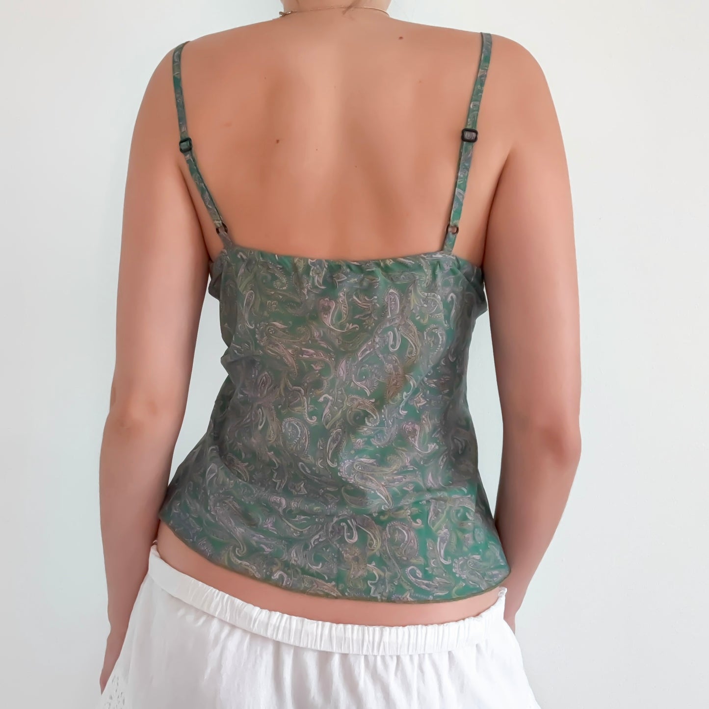 Y2K Green & Pink Paisley Silk Tank / SZ M