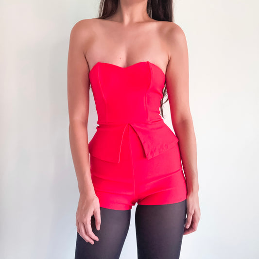 2010's Red Peplum Romper / SZ S