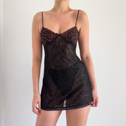 Y2K Black & Brown Embroidered Nighty / SZ S