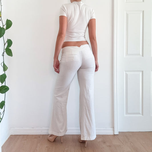 Y2K White Linen Nautical Pants / SZ 6