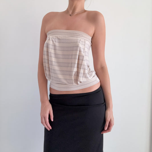 Y2K Cream Modal Printed Tube Top / SZ S