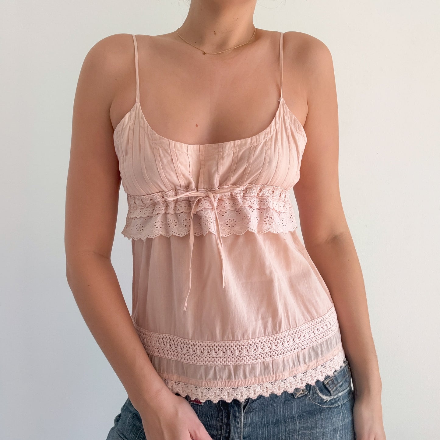 Y2K Baby Pink Cotton Eyelet Tank / SZ S