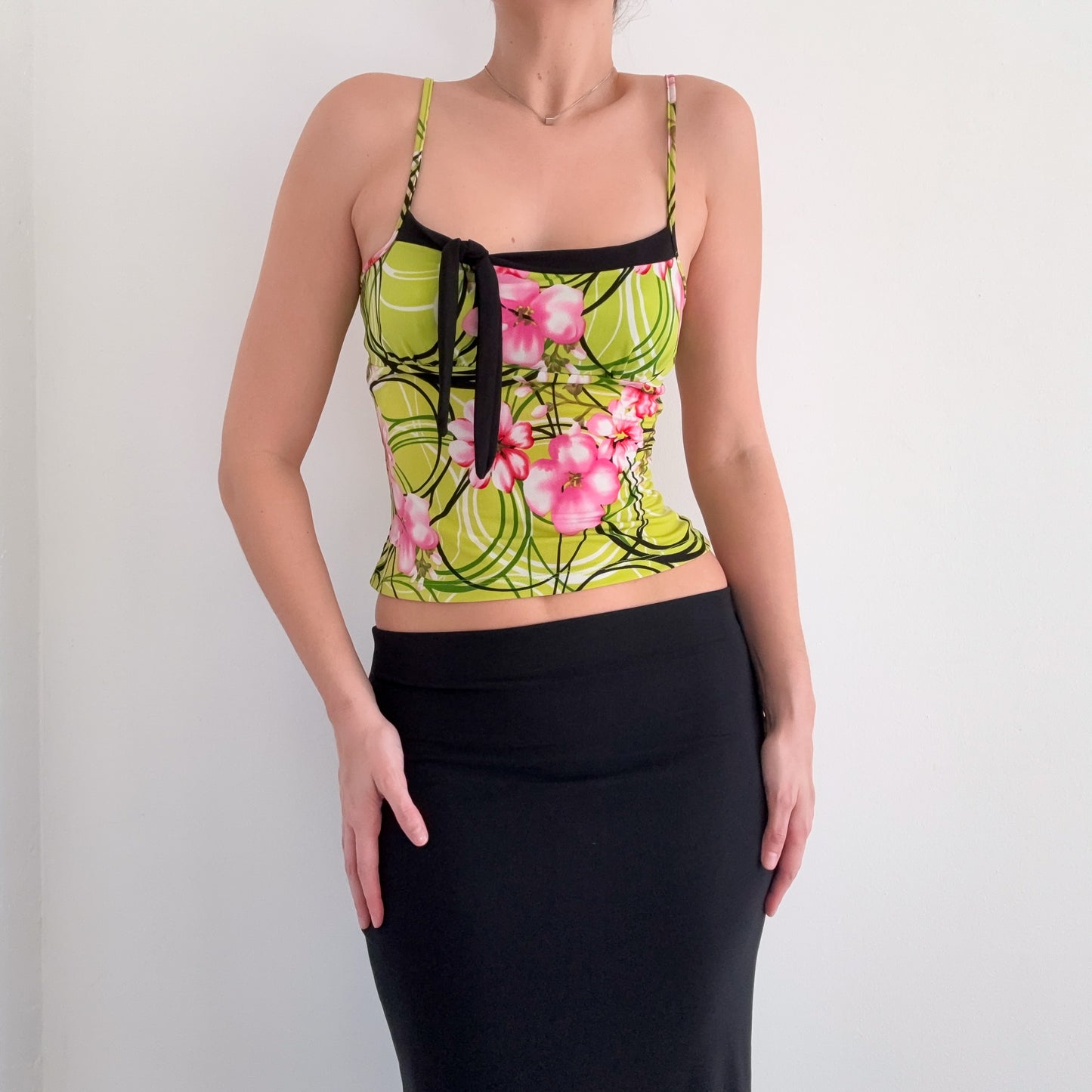 Y2K Lime Green & Pink Printed Tank / SZ XS-S