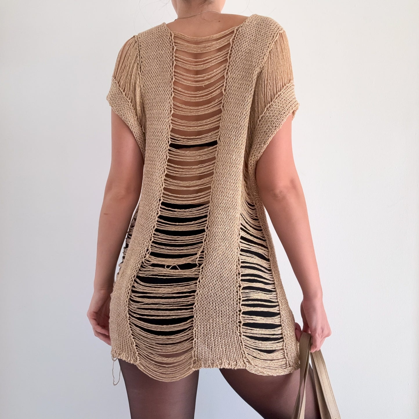 Y2K Gold Sparkle Knit Tunic Top / SZ S-L