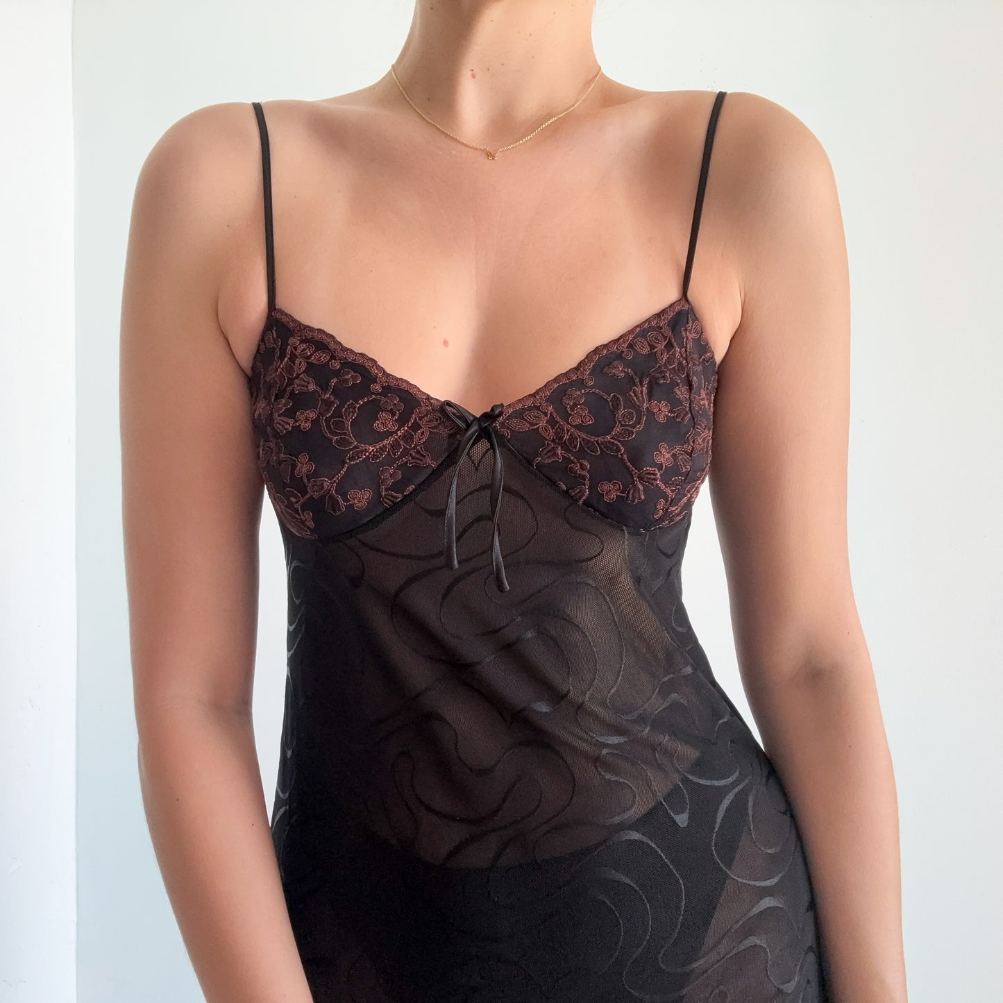 Y2K Black & Brown Embroidered Nighty / SZ S