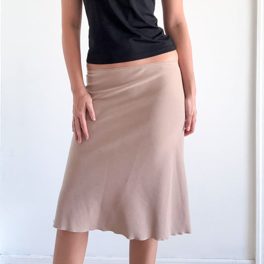 Y2K XOXO Tan Faux Suede Midi Skirt / SZ M