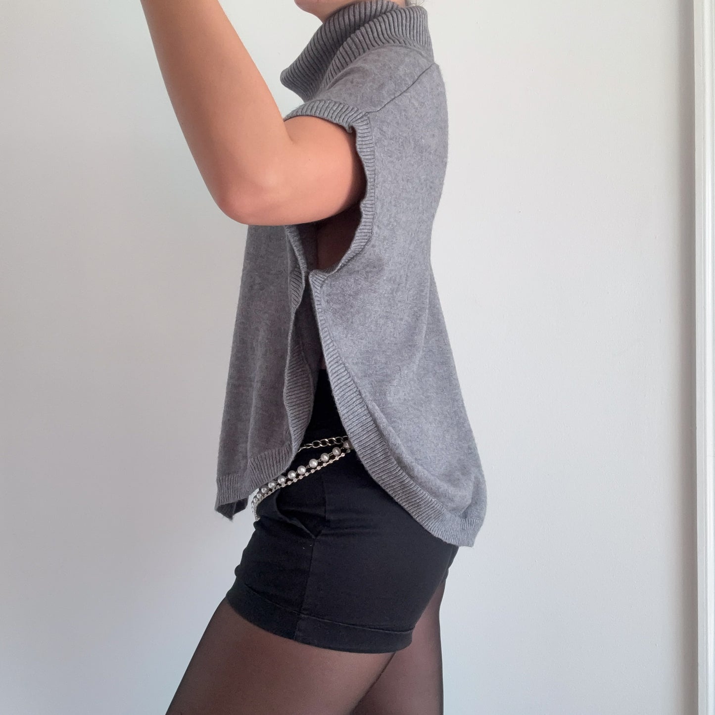 Y2K Grey Knit Turtleneck Poncho Top / SZ M