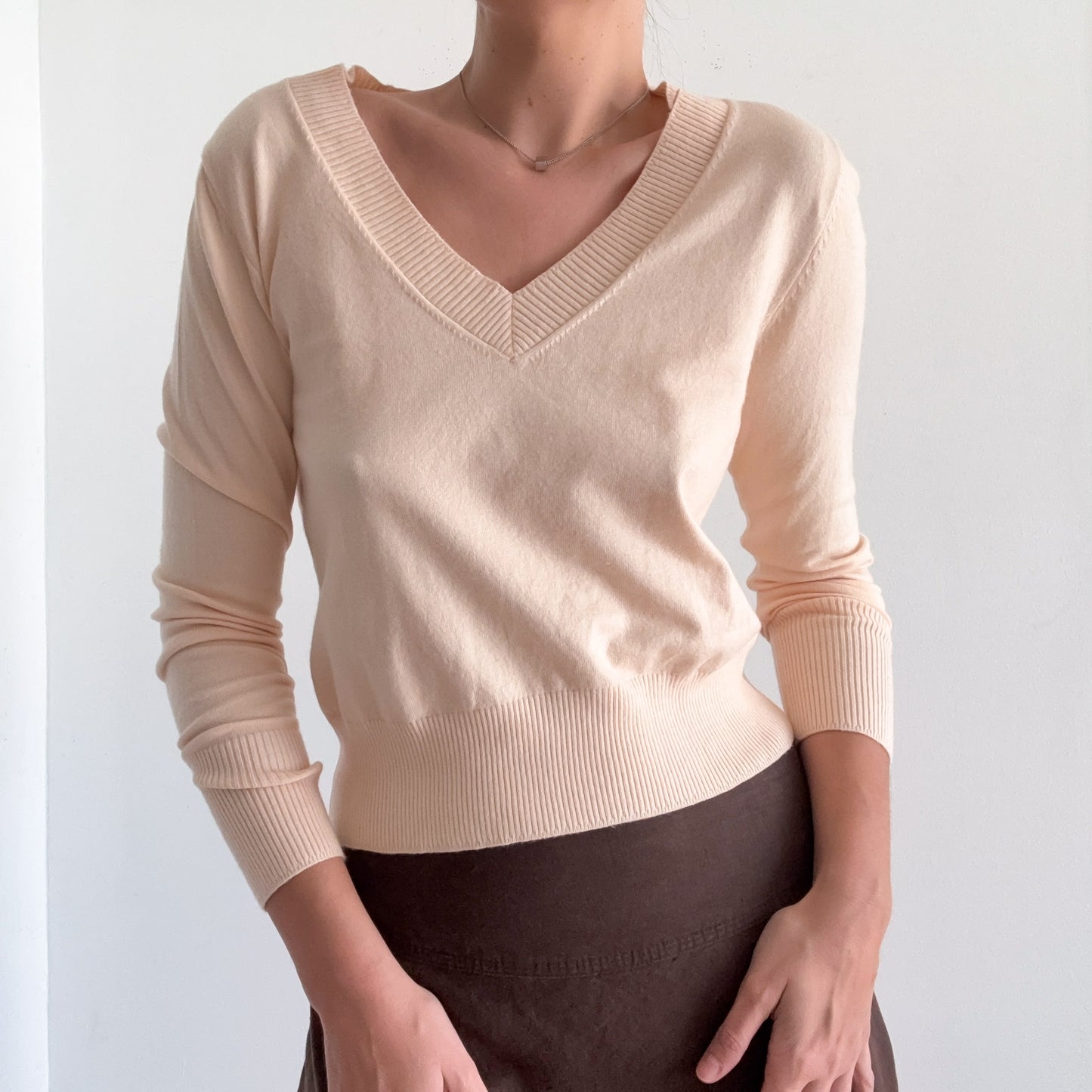 90's Light Peach Knit Sweater / SZ S-M