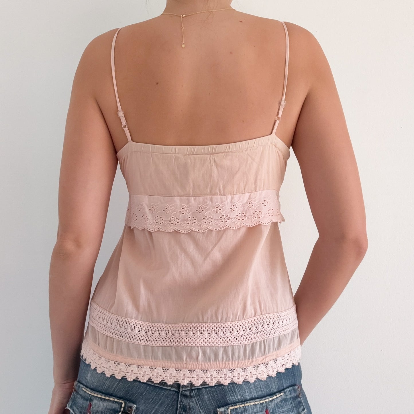 Y2K Baby Pink Cotton Eyelet Tank / SZ S