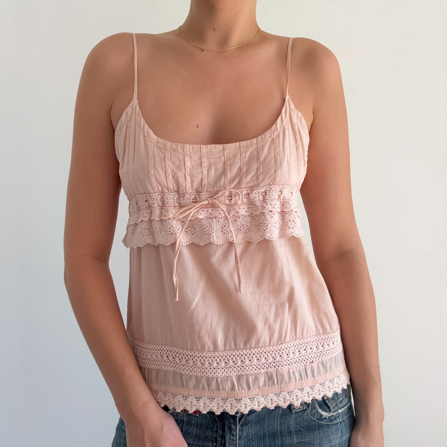 Y2K Baby Pink Cotton Eyelet Tank / SZ S