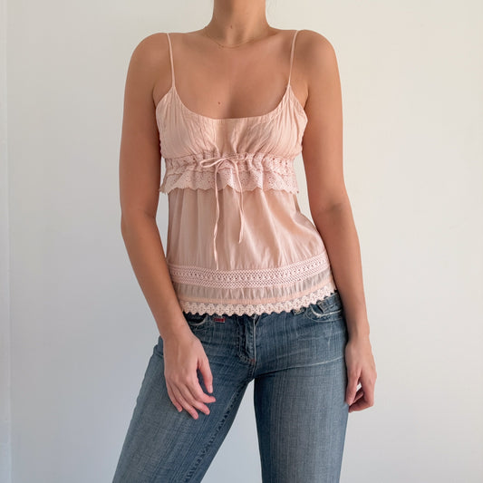 Y2K Baby Pink Cotton Eyelet Tank / SZ S