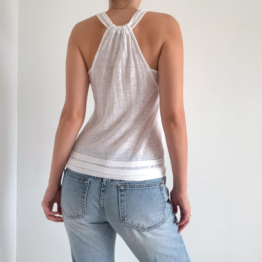 Y2K White Linen Flowy Top / SZ S