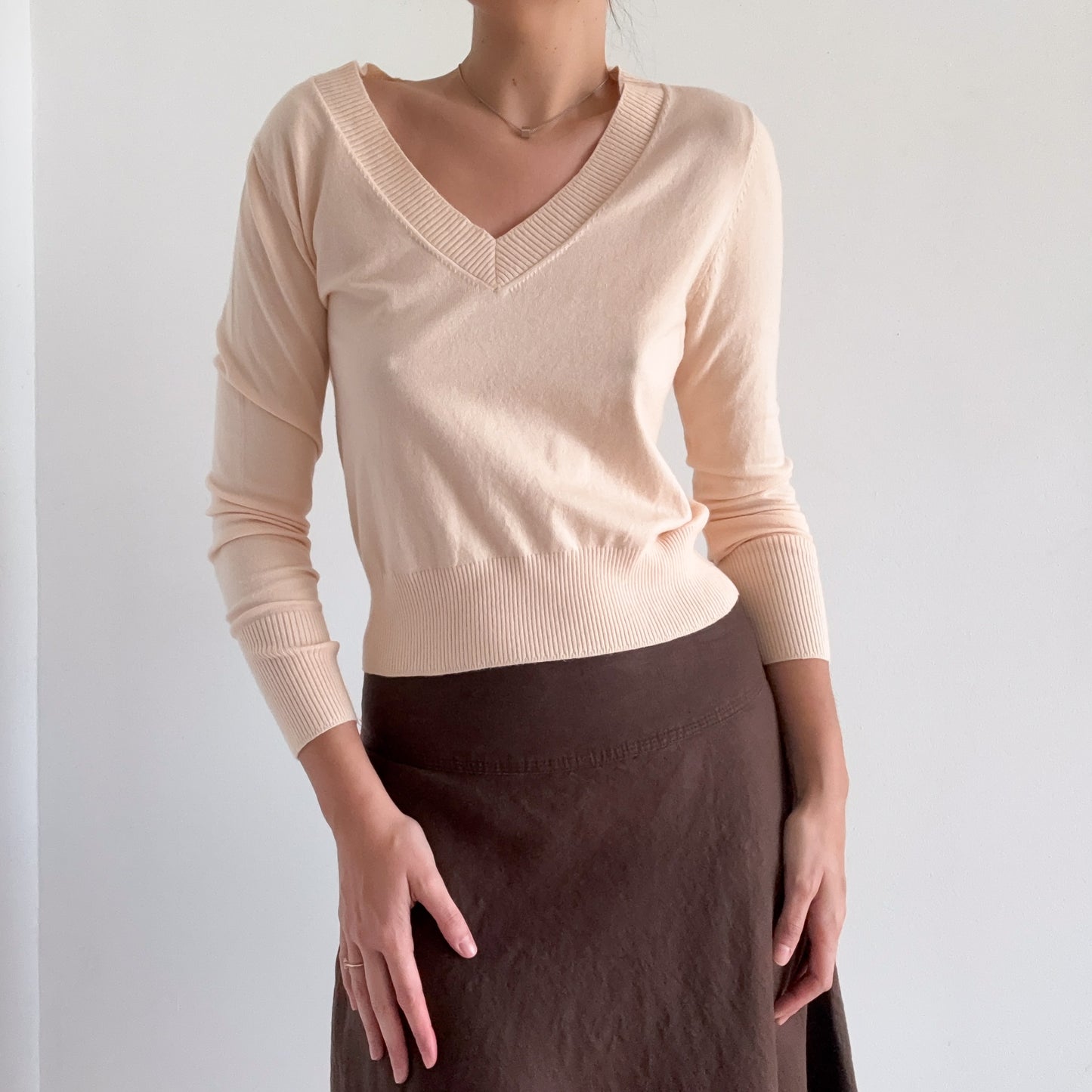 90's Light Peach Knit Sweater / SZ S-M