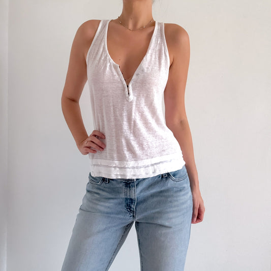 Y2K White Linen Flowy Top / SZ S