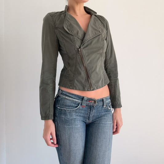 Y2K Army Green Cotton Zip Jacket / SZ XS/S