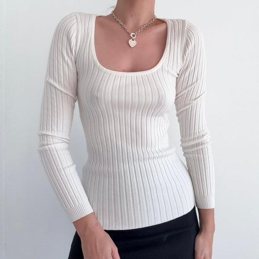 Ivory Ribbed Knit Long Sleeve Top / SZ S-M