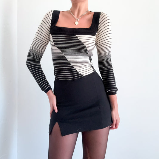 90's Armani Exchange Ivory & Black Knit Sweater / SZ XS